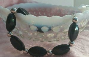 Vintage Napier Bracelet Black Beads Silvertone